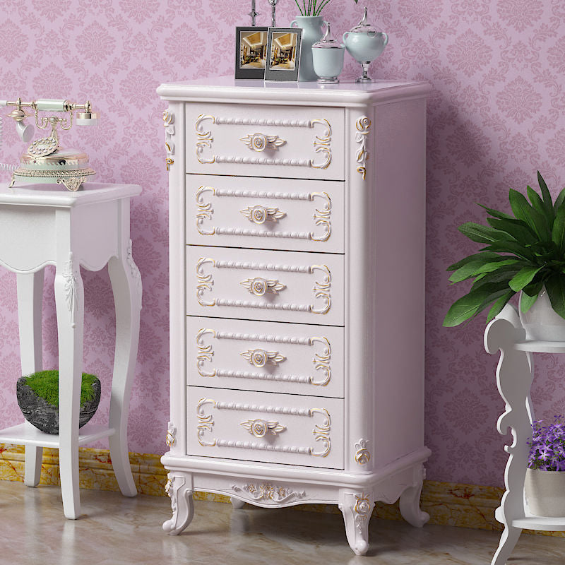 Traditional Bedroom Wooden Storage Chest Vertical Chest in White with Drawers