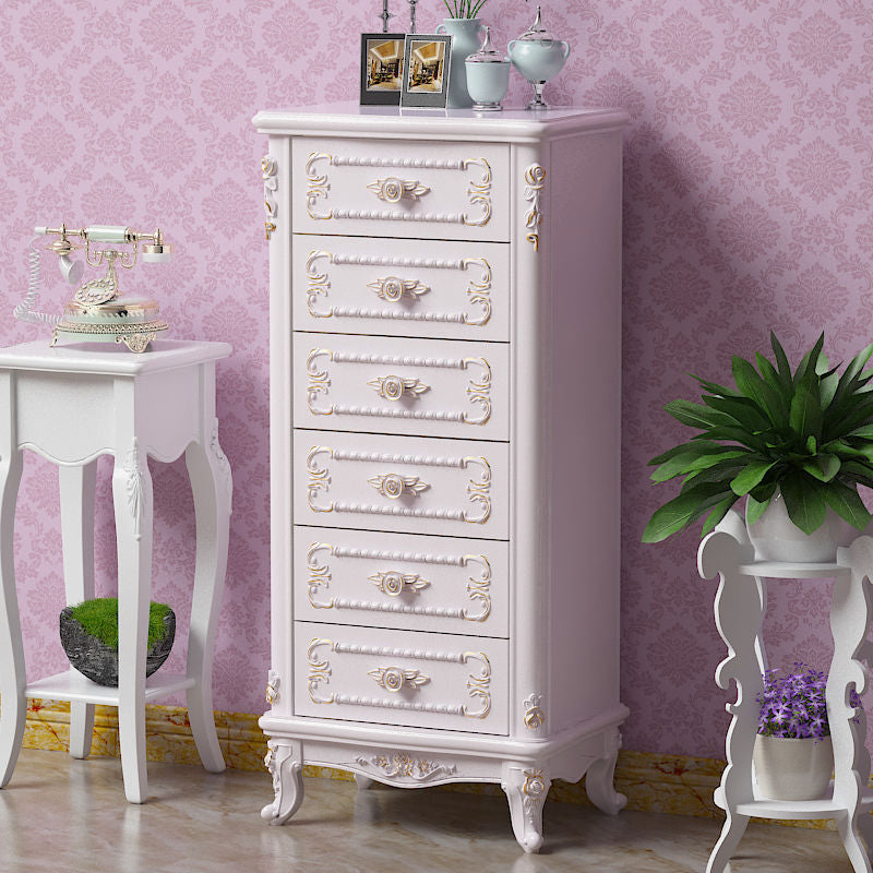 Traditional Bedroom Wooden Storage Chest Vertical Chest in White with Drawers
