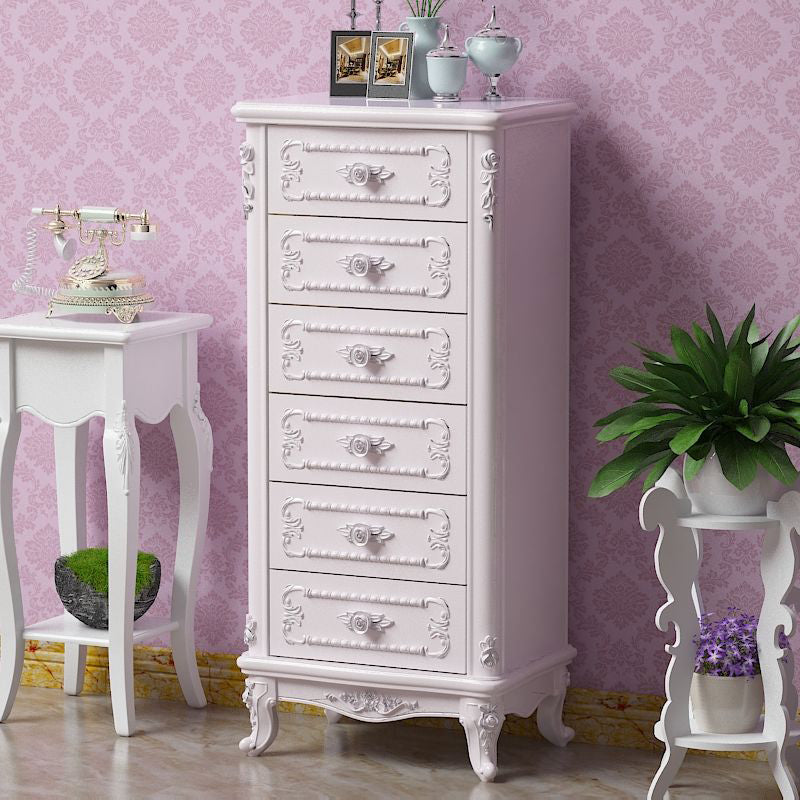 Traditional Bedroom Wooden Storage Chest Vertical Chest in White with Drawers