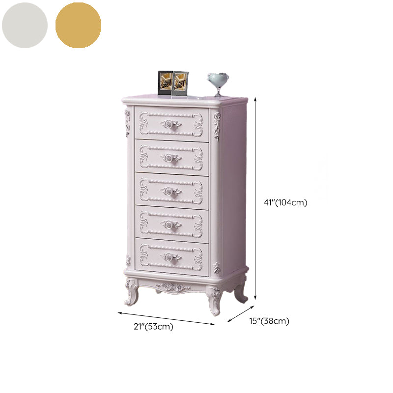 Traditional Bedroom Wooden Storage Chest Vertical Chest in White with Drawers