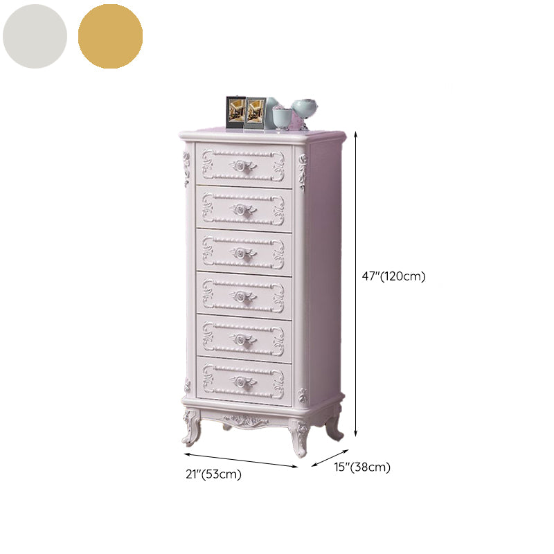 Traditional Bedroom Wooden Storage Chest Vertical Chest in White with Drawers
