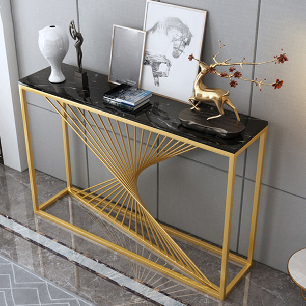 Glam Console Accent Table Antique Finish Console Sofa Table in Marble