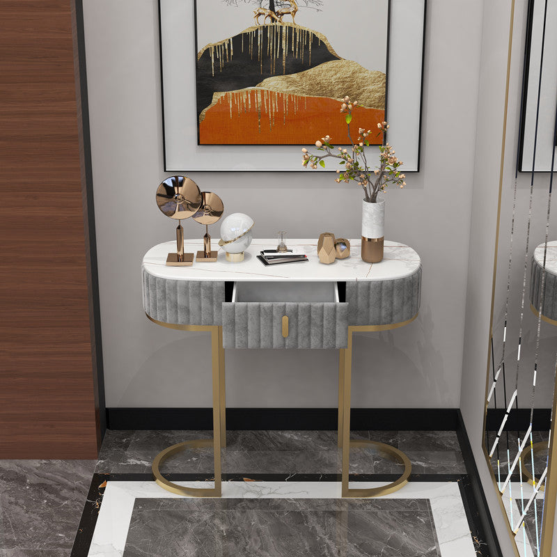 Glam Oval Console Accent Table Antique Finish 13.78" W Sofa Console Table