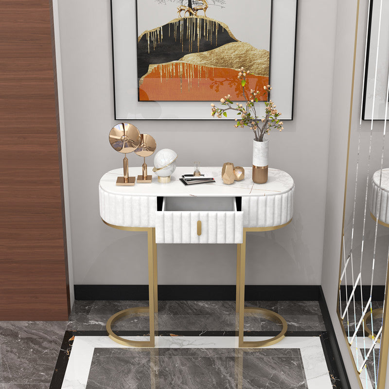 Glam Oval Console Accent Table Antique Finish 13.78" W Sofa Console Table