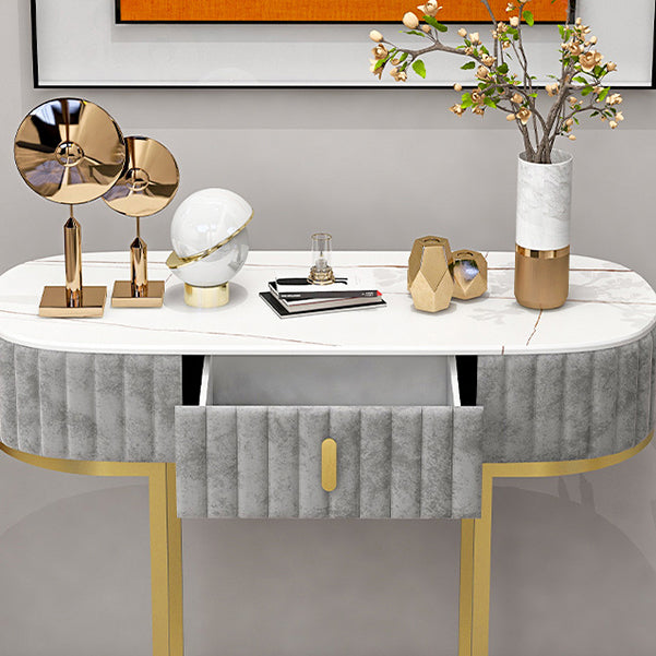 Glam Oval Console Accent Table Antique Finish 13.78" W Sofa Console Table