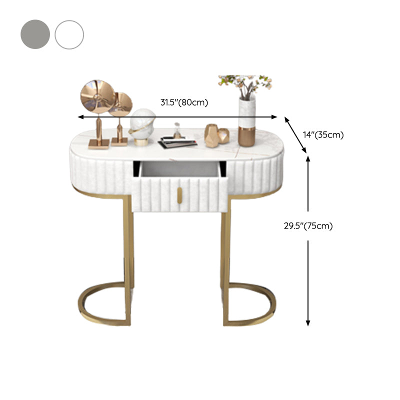 Glam Oval Console Accent Table Antique Finish 13.78" W Sofa Console Table