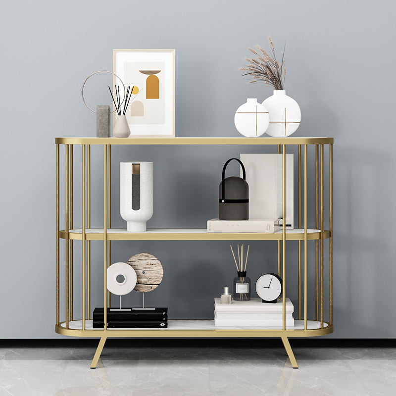 31.5" Tall Glam Accent Table Oval Stone Console Table with Shelves