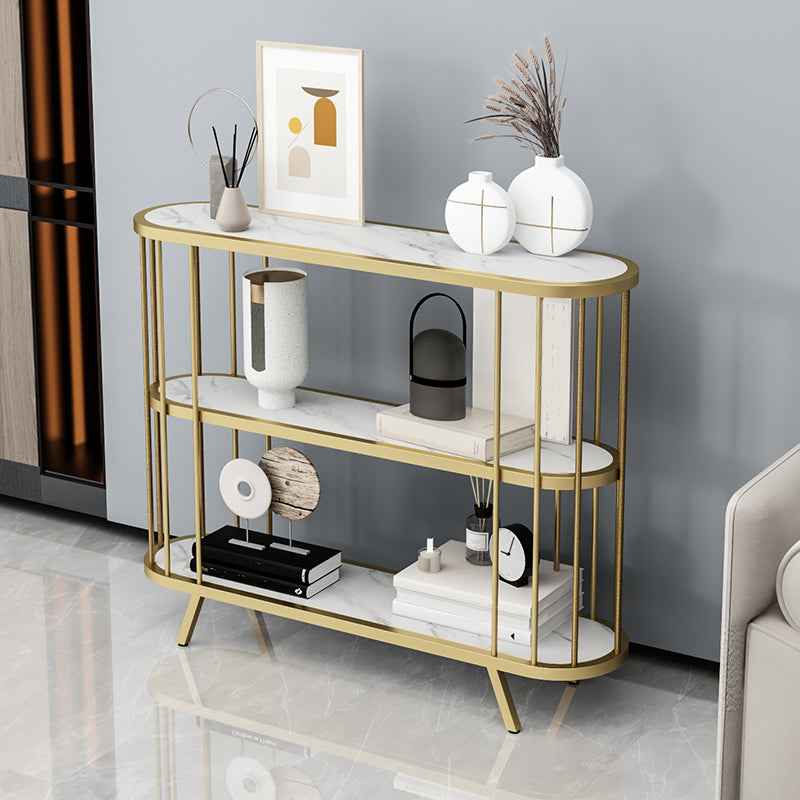 31.5" Tall Glam Accent Table Oval Stone Console Table with Shelves