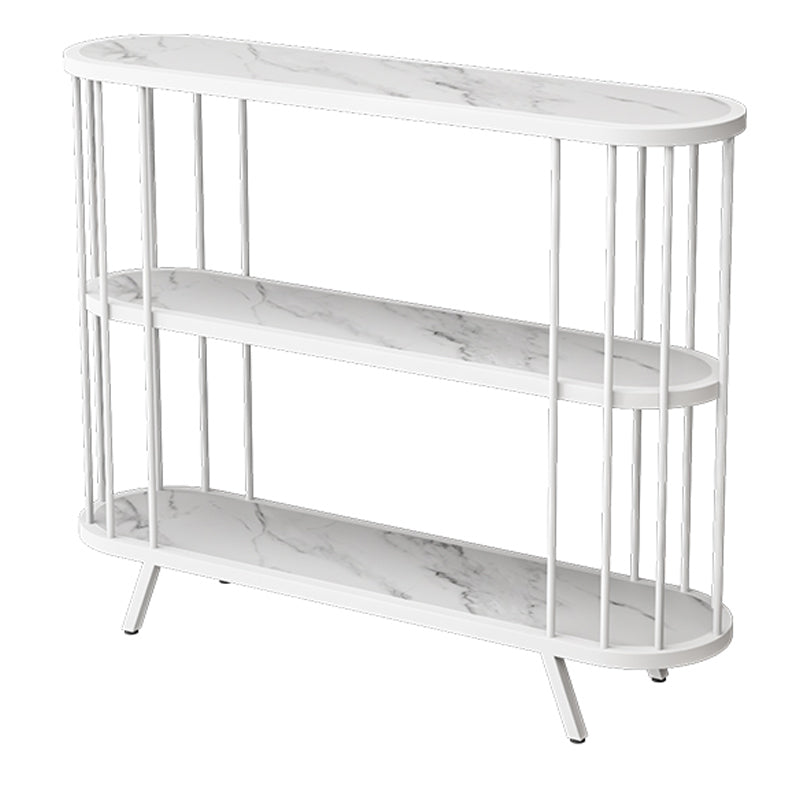 31.5" Tall Glam Accent Table Oval Stone Console Table with Shelves