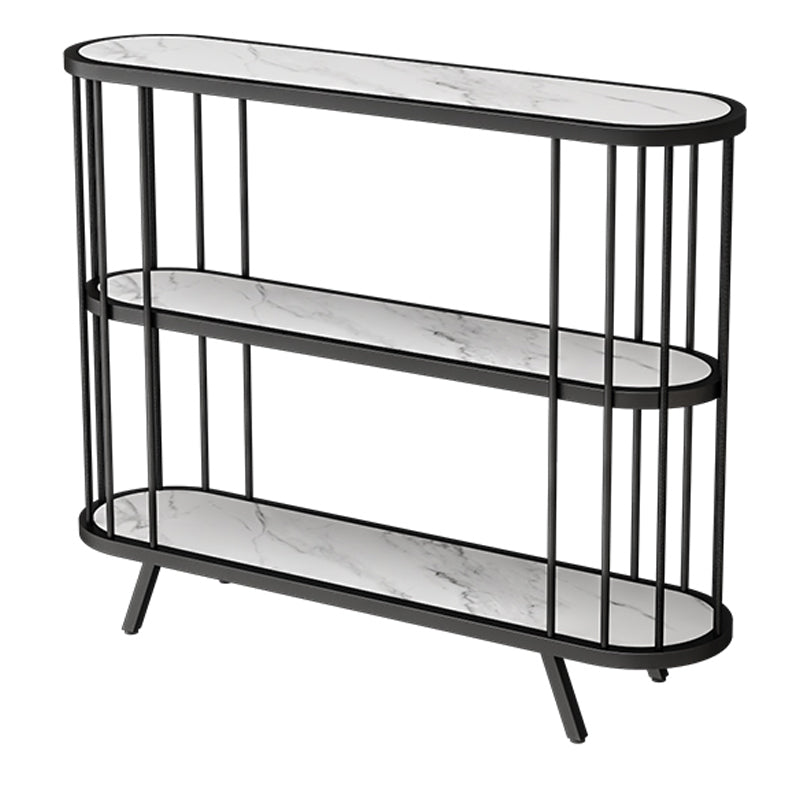 31.5" Tall Glam Accent Table Oval Stone Console Table with Shelves