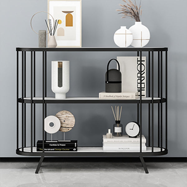 31.5" Tall Glam Accent Table Oval Stone Console Table with Shelves