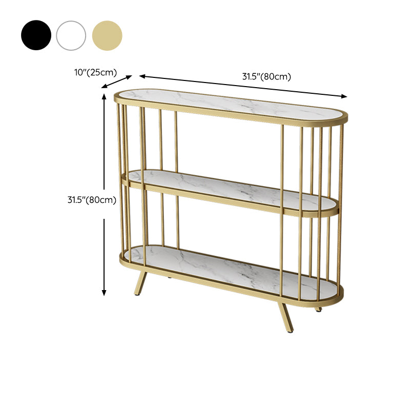 31.5" Tall Glam Accent Table Oval Stone Console Table with Shelves