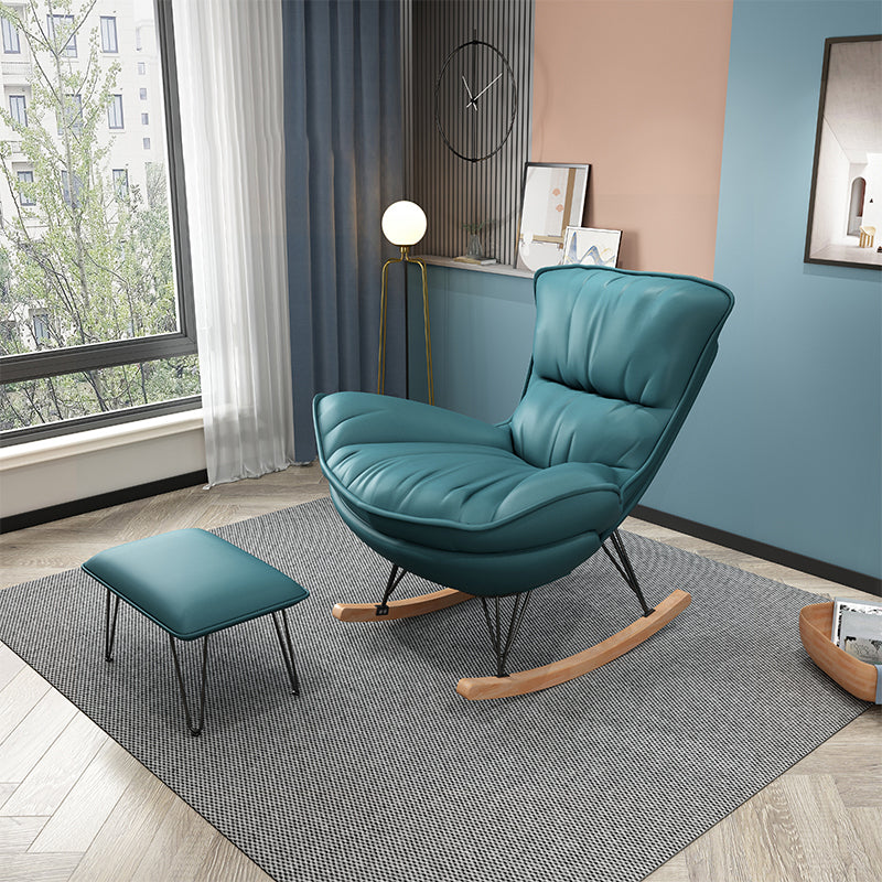 Modern Glider Chair Solid Color Faux Leather Rocking Chair with Cushions