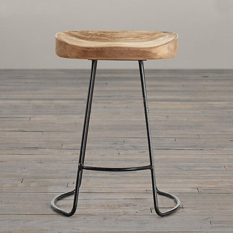 Industrial Counter Bar Stool Natural Solid Wood and Metal Saddle Seat Counter Chair