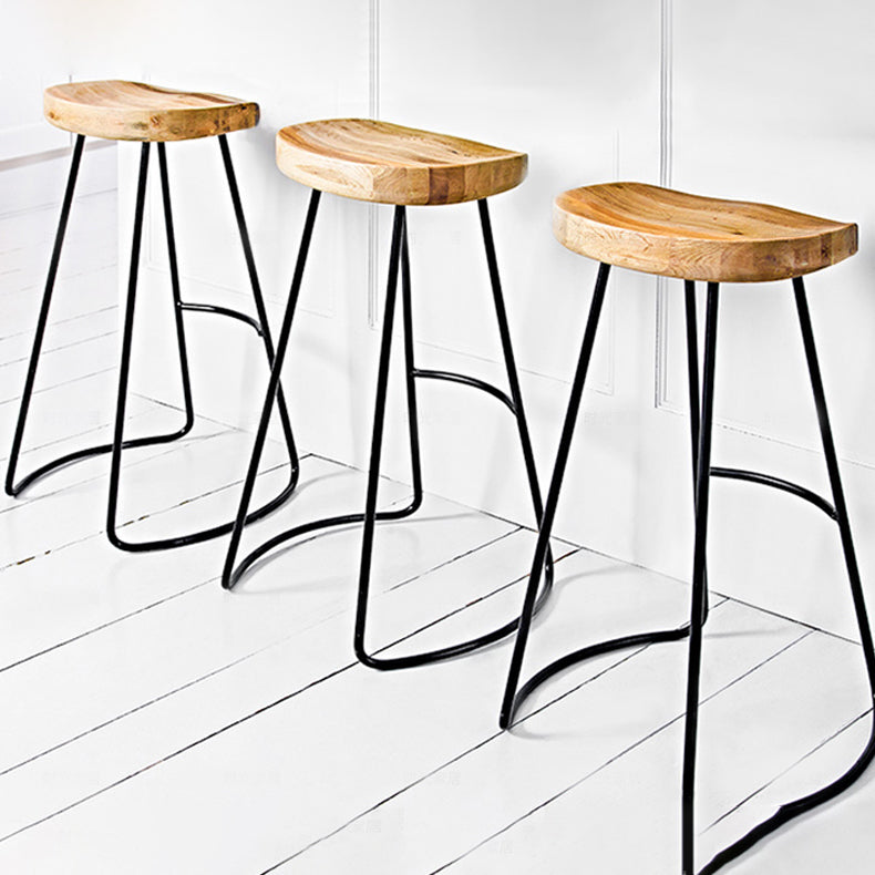 Industrial Counter Bar Stool Natural Solid Wood and Metal Saddle Seat Counter Chair