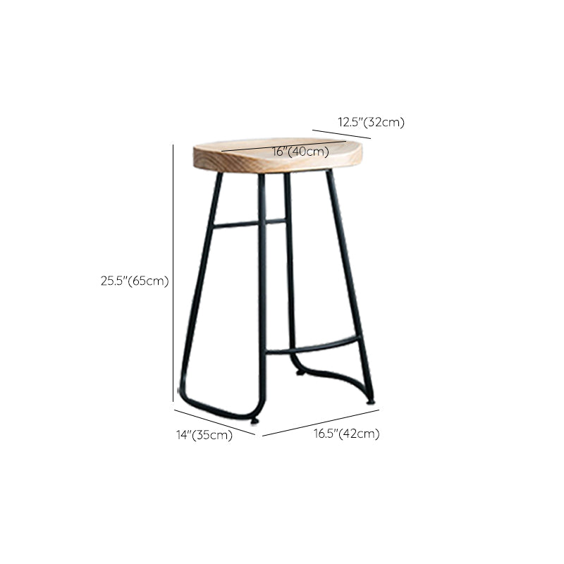 Industrial Counter Bar Stool Natural Solid Wood and Metal Saddle Seat Counter Chair