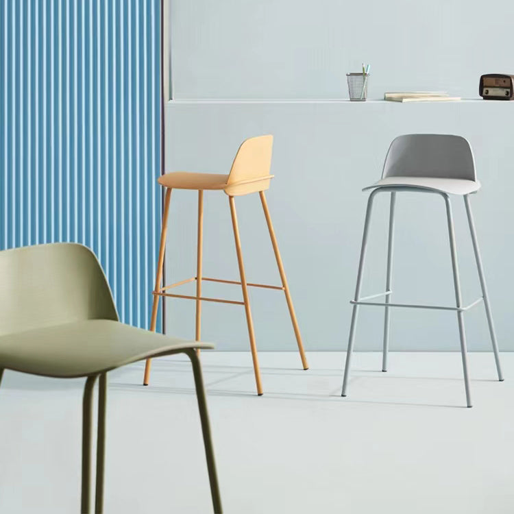 Plastic Stool Contemporary Low Back Bar Height Stool with Metal Legs