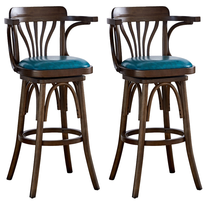 Contemporary Indoor Wood Barstool Swivel Footrest Armed Bar Stool