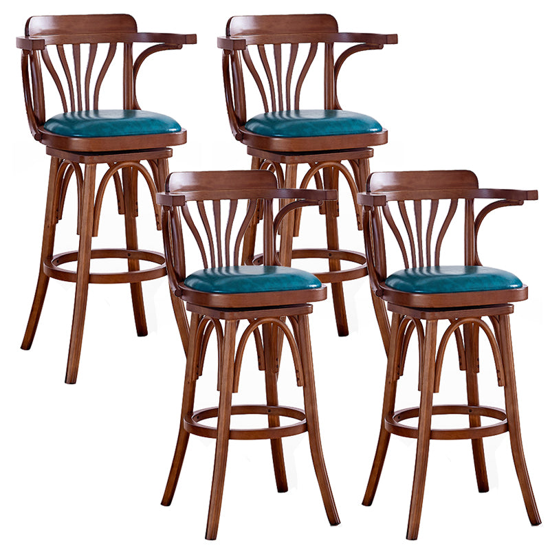 Contemporary Indoor Wood Barstool Swivel Footrest Armed Bar Stool