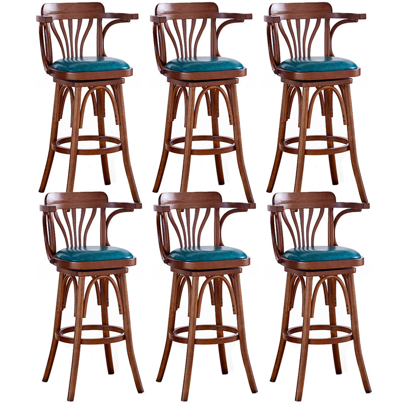 Contemporary Indoor Wood Barstool Swivel Footrest Armed Bar Stool