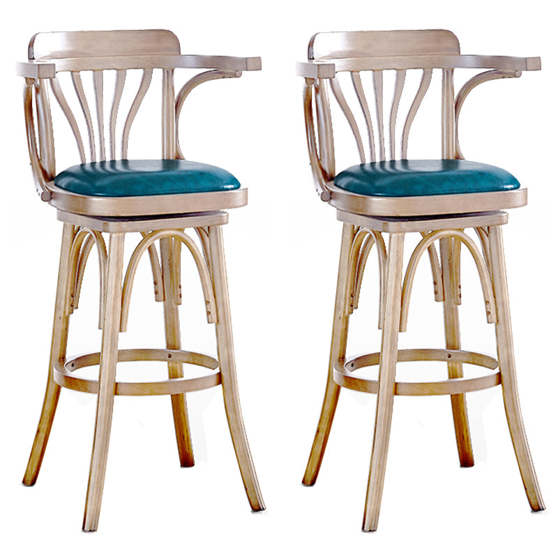 Contemporary Indoor Wood Barstool Swivel Footrest Armed Bar Stool