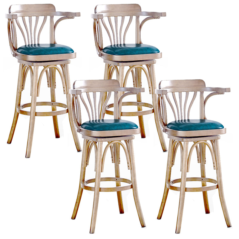 Contemporary Indoor Wood Barstool Swivel Footrest Armed Bar Stool