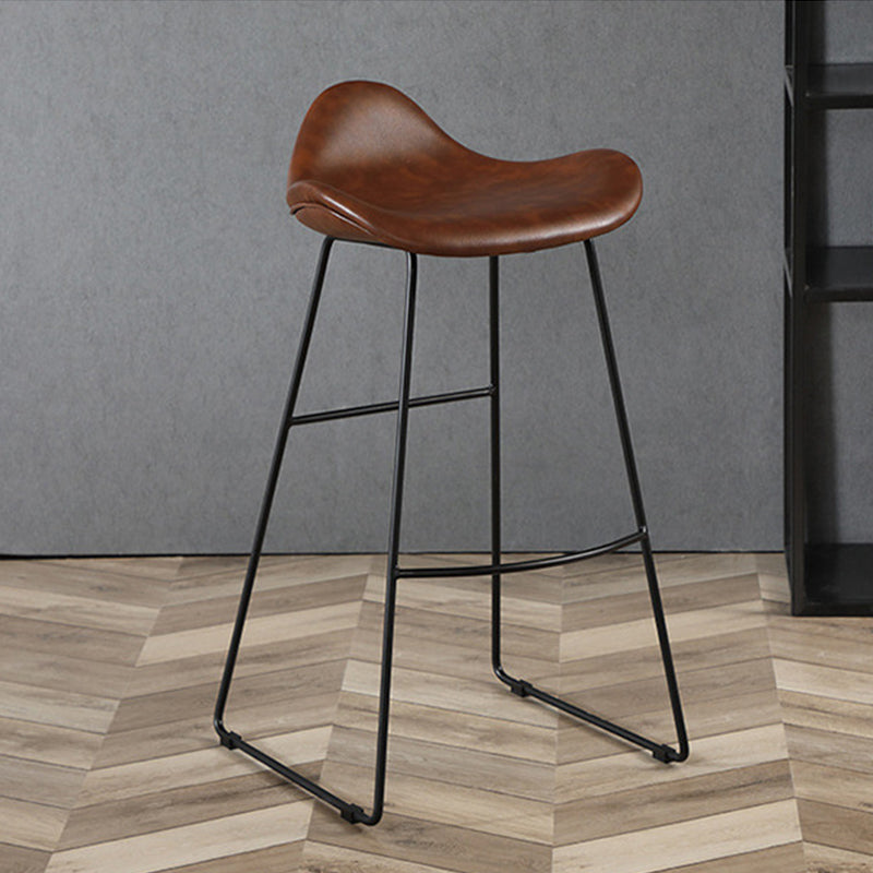 Modern Leather Armless Home Stool Matte Finish Barstool with Footrest