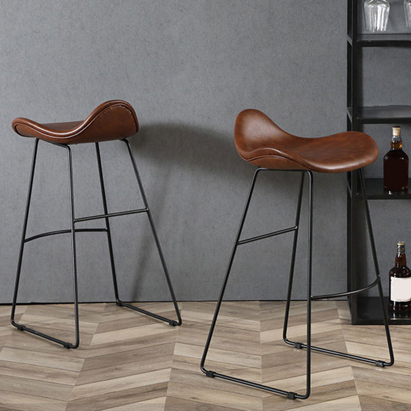 Modern Leather Armless Home Stool Matte Finish Barstool with Footrest