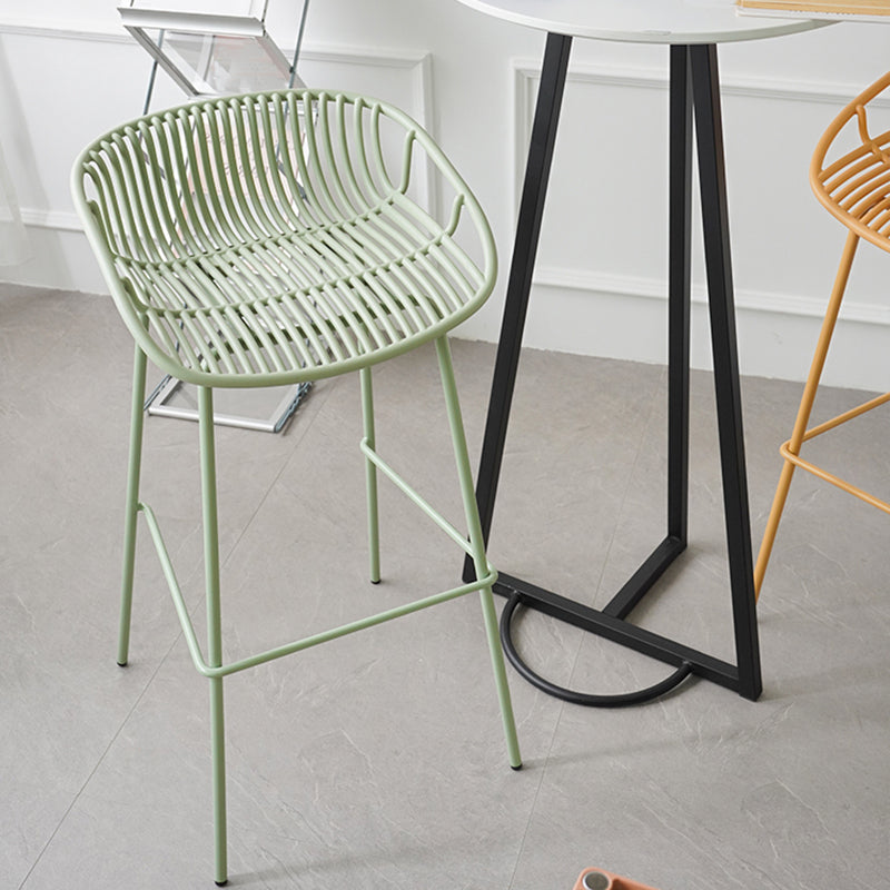 Contemporary Armed Contoured Seat PP Plastic Stool with Metal Base