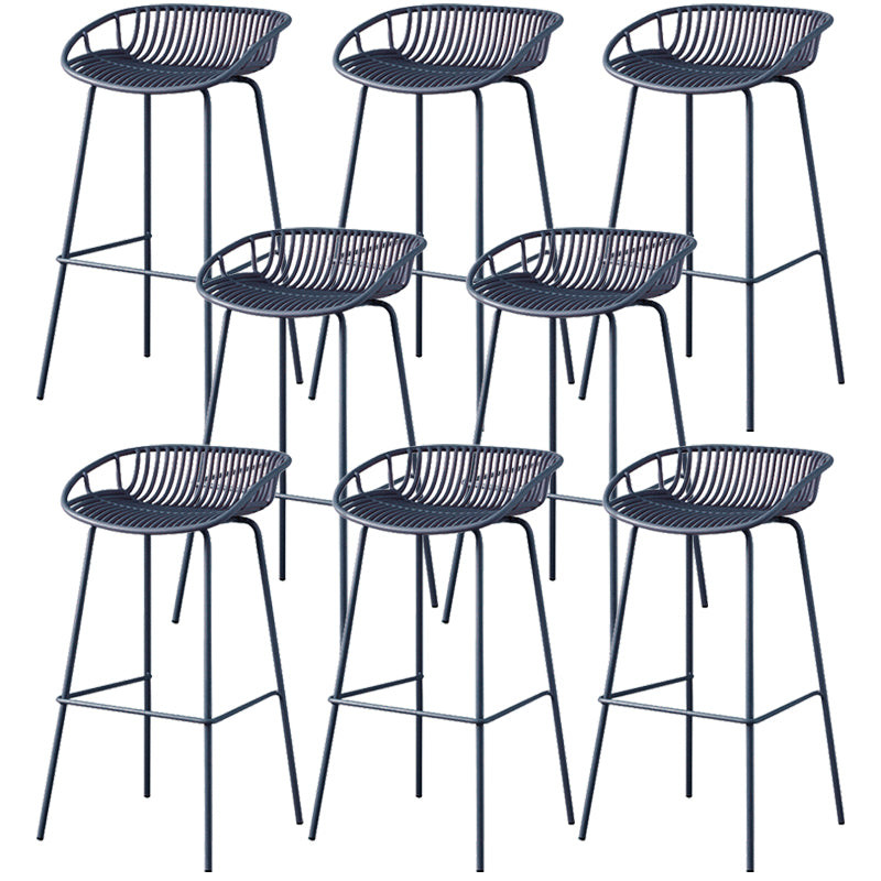 Contemporary Armed Contoured Seat PP Plastic Stool with Metal Base