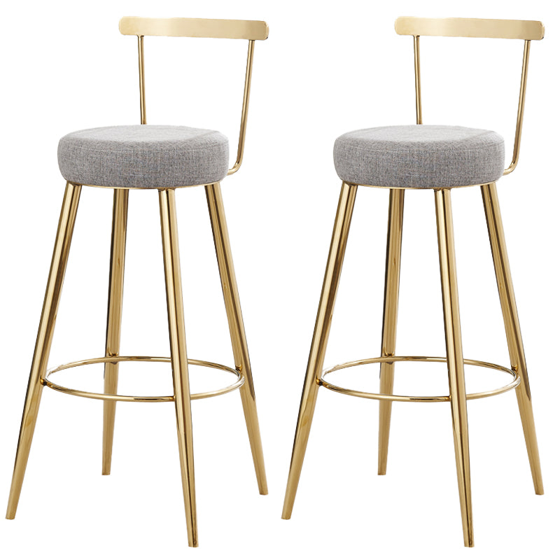 Indoor Round Counter Chair Upholstered Footrest Dining Stool in Grey and Gold
