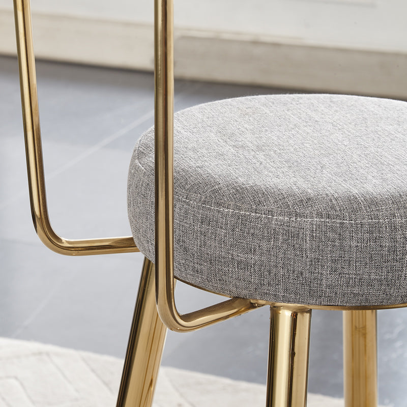 Indoor Round Counter Chair Upholstered Footrest Dining Stool in Grey and Gold