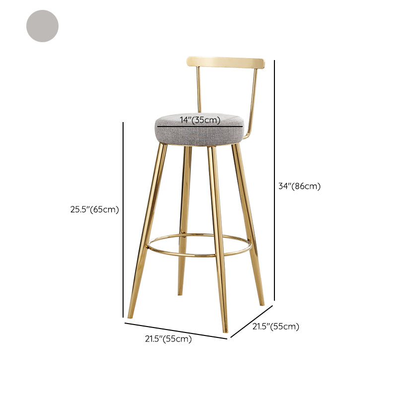Indoor Round Counter Chair Upholstered Footrest Dining Stool in Grey and Gold