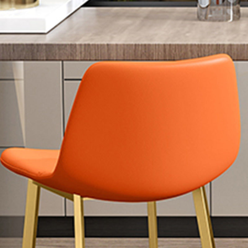 Glam Leather Upholstered Bar Stool Armless Low Back Stool with Gold Metal Legs