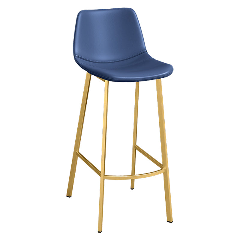 Glam Leather Upholstered Bar Stool Armless Low Back Stool with Gold Metal Legs