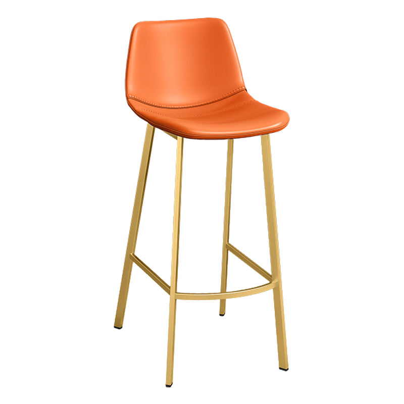 Glam Leather Upholstered Bar Stool Armless Low Back Stool with Gold Metal Legs