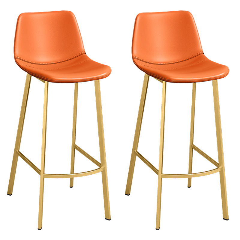 Glam Leather Upholstered Bar Stool Armless Low Back Stool with Gold Metal Legs