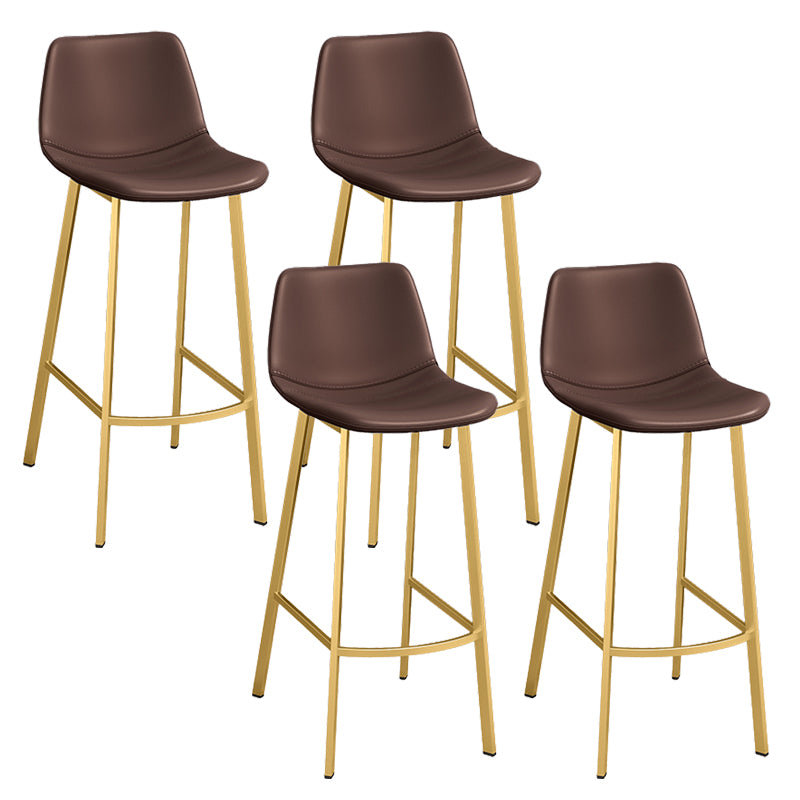 Glam Leather Upholstered Bar Stool Armless Low Back Stool with Gold Metal Legs
