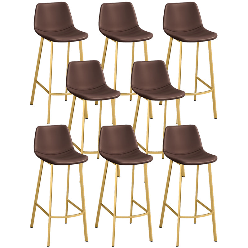 Glam Leather Upholstered Bar Stool Armless Low Back Stool with Gold Metal Legs