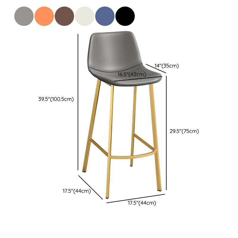 Glam Leather Upholstered Bar Stool Armless Low Back Stool with Gold Metal Legs