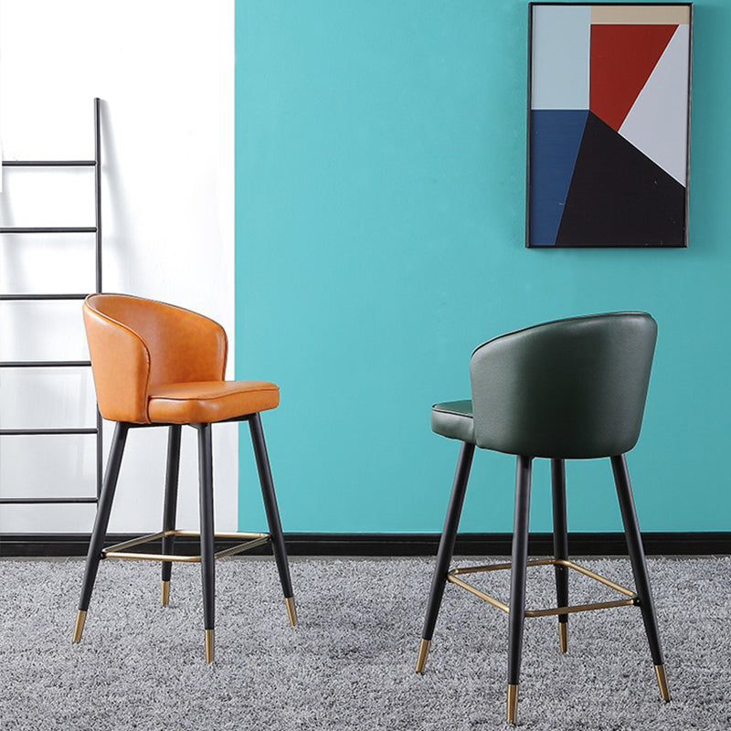 Leather Counter Stool Scandinavian Style Armed Low Back Stools for Home