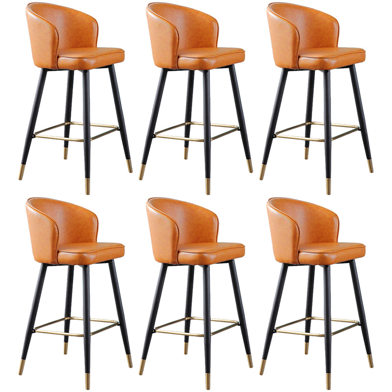 Leather Counter Stool Scandinavian Style Armed Low Back Stools for Home