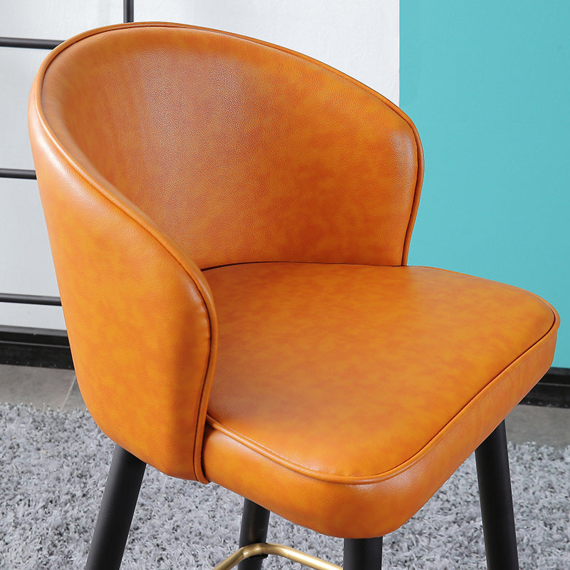 Leather Counter Stool Scandinavian Style Armed Low Back Stools for Home