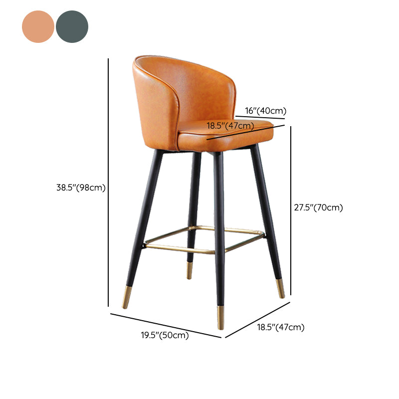 Leather Counter Stool Scandinavian Style Armed Low Back Stools for Home