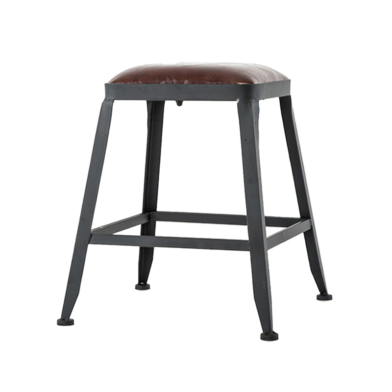 Industrial Armless Counter Stool Iron Bar Stool with Leather Cushion and Footrest