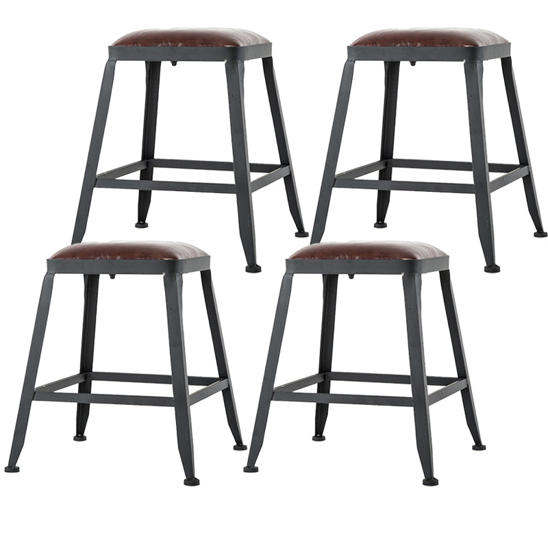 Industrial Armless Counter Stool Iron Bar Stool with Leather Cushion and Footrest
