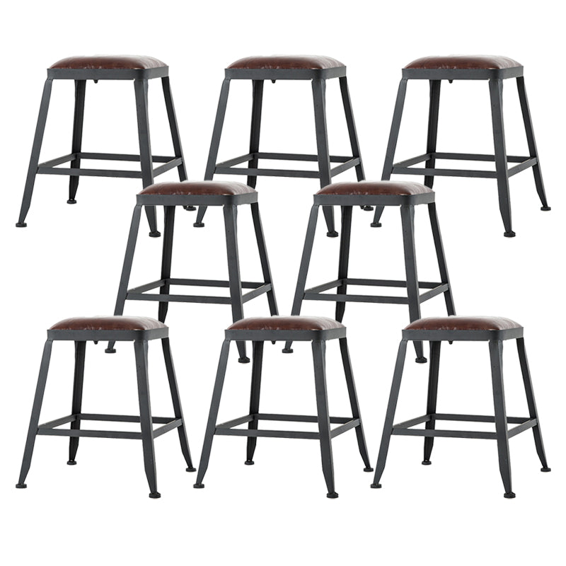 Industrial Armless Counter Stool Iron Bar Stool with Leather Cushion and Footrest