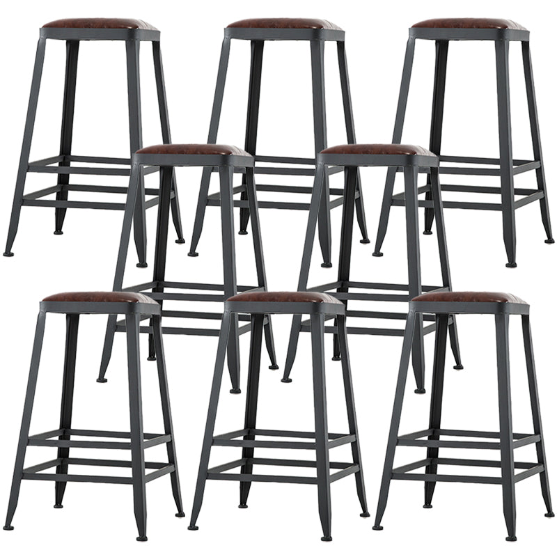 Industrial Armless Counter Stool Iron Bar Stool with Leather Cushion and Footrest