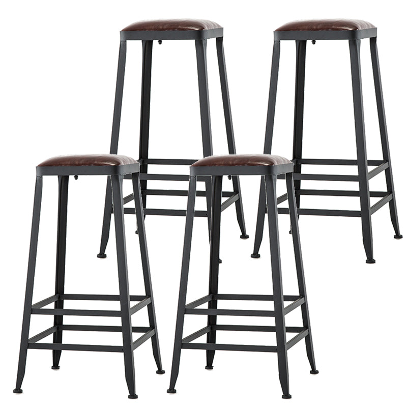Industrial Armless Counter Stool Iron Bar Stool with Leather Cushion and Footrest