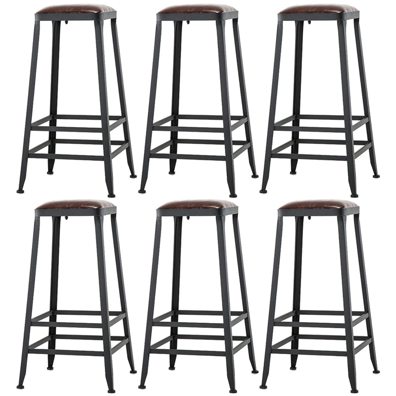 Industrial Armless Counter Stool Iron Bar Stool with Leather Cushion and Footrest
